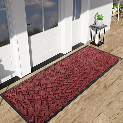 Yimobra 72x24 Indoor Outdoor Runner Rug, Heavy-Duty Entrance Mat for High Traffic Areas, Commercial Grade Welcome Door Mat, Easy Clean Black Red