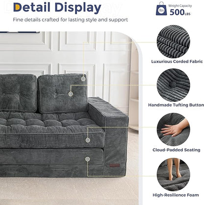 MAXYOYO Convertible Sofa Bed, Pull Out 3 Seater Sleeper Sofa, 2 in 1 Folding Couch Bed, Fold Out Floor Couch with Pillows for Living Room Bedroom Lounge, Dark Grey