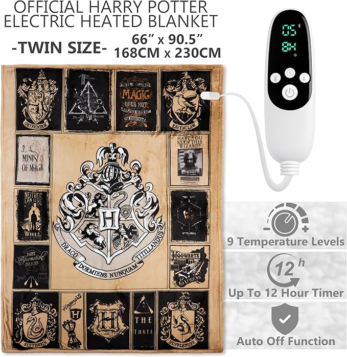 Harry Potter Gifts Heated Blanket Electric, Twin Size Luxurious Fleece Weighted