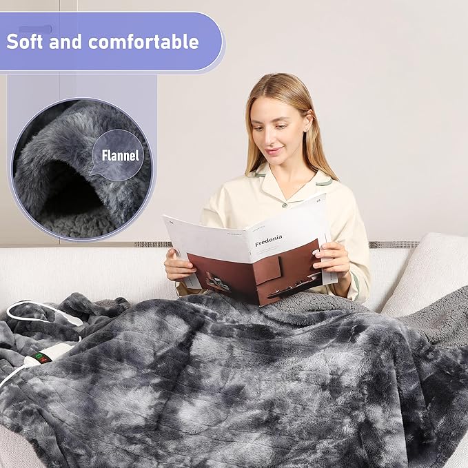 Electric Heated Blanket Full 72''x84''Size Faux Fur Heating Blanket 10 Heating