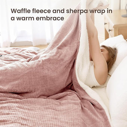Heated Blanket Electric Blanket King Waffle, 90x100 Inches Dual Controllers