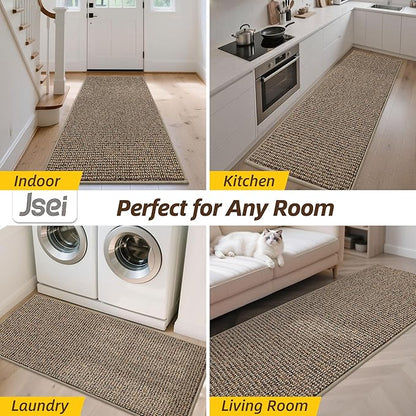 JSEI Dirt Trapper Door Mat 24"x60" Non-Slip Washable Entrance Mat, Dog Doormats, Absorbent & Fade-Resistant Floor Mats, Low Profile Welcome Mats for Entryway, Front Door, and Inside Entrance, Taupe
