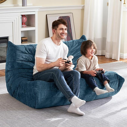 HABUTWAY Bean Bag Chair, Giant Bean Bag Chairs for Adults, Loveseat Fireside Chair, 2 Seater Lazy Bean Bag Sofa Memory Foam Couch for Living Room, Bedroom, Office (Navy Blue)