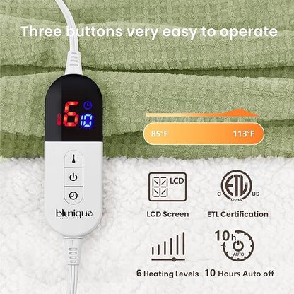 Heated Blanket Electric Blanket Full Waffle, 72x84 Inches Sherpa Fleece Fast