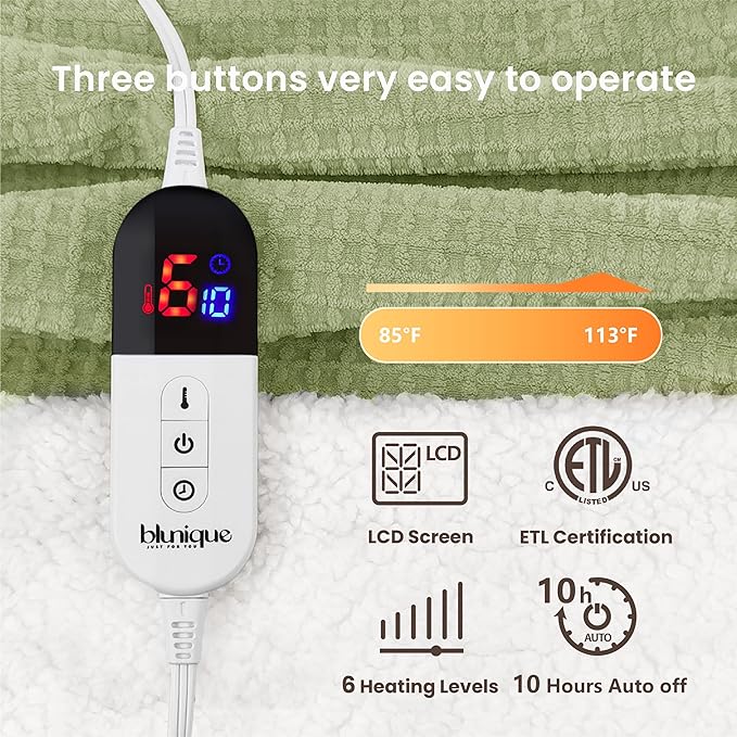 Heated Blanket Electric Blanket Twin Waffle, 62x84 Inches Sherpa Fleece Fast