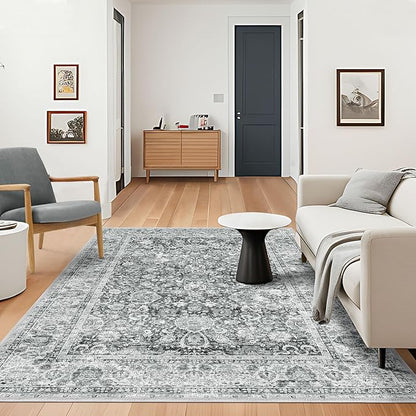Grey 5x8 Area Rugs for Living Room Machine Washable Rugs Boho 5x8 Rug for Living Room Carpet Non-Slip Family & Pet Friendly Area Rugs Print Floor Rug(Vintage 5x8ft)