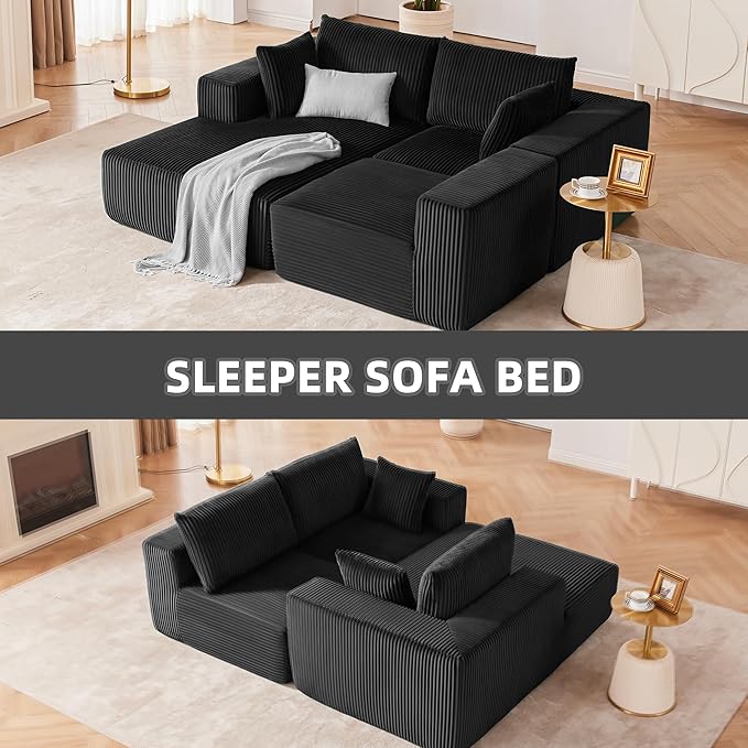 108” Modular Sectional Sofa, Cloud Sectional Couch with Deep Seat, Modern Modular L-Shape Sofa Couch with Chaise,Upholstered Boneless Couches for Living Room Bedroom (Black, Left Facing Chaise)