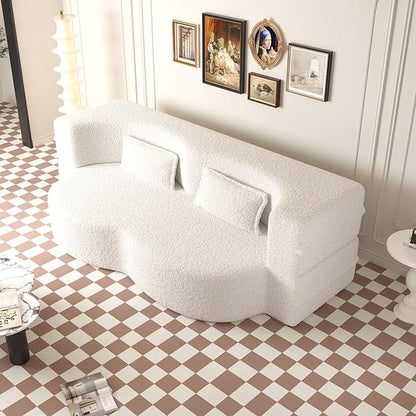 SZLIZCCC 78'' Modern Floor Sofa Bed, Convertible Teddy Fabric Sleeper with 2 Pillows, Modern Teddy Fabric Floor, Foam Folding Mattress for Living Room, Guest Bed, Playroom & Small Spaces (Beige)