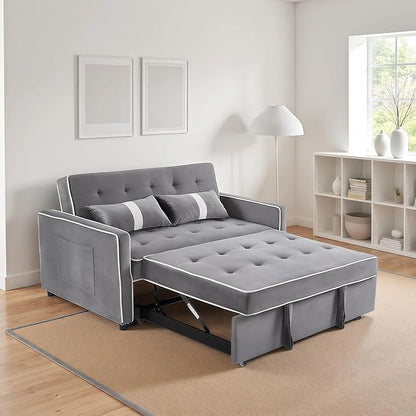 3 in 1 Convertible Loveseat Sleeper Sofa, Modern Futon Couch with Adjustable Backrest, Pull Out Sofa Bed Upholstered for Living Room Bedroom Apartment Small Space (Grey)