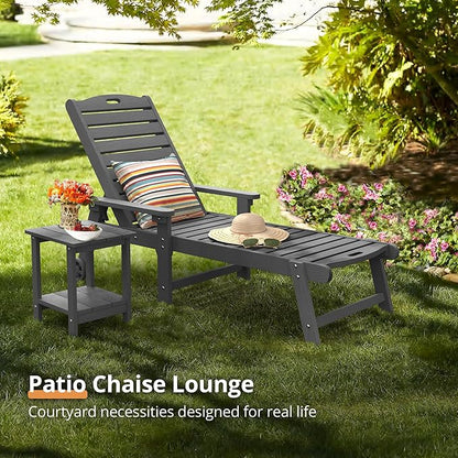 LUE BONA Outdoor Chaise Lounge Chairs Set of 4, HDPS Chaise Lounger, 5 Positions Adjustable Lounge Chairs, Pool Lounge Chair with Wheels for Poolside, Dark Gray