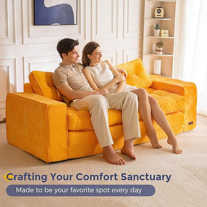 MAXYOYO Convertible Sofa Bed, Pull Out 3 Seater Sleeper Sofa, 2 in 4 Folding Couch Bed, Fold Out Floor Couch with Pillows for Living Room Bedroom Lounge, Orange