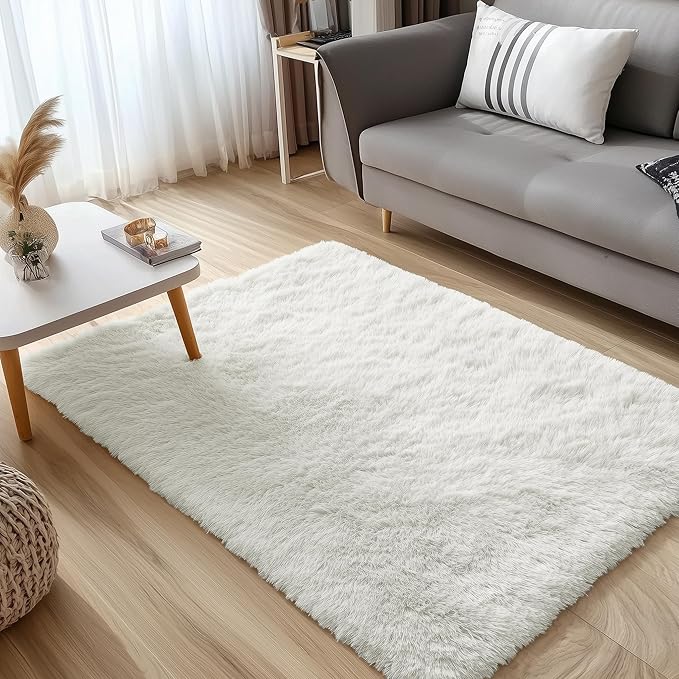 OLANLY 2x3 Machine Washable Small Bedside Rug, Soft Fluffy Shaggy Entryway Throw Rugs for Bedroom, Living Room, Indoor Floor Carpet for Kids Girls and Boys, Nursery Rooms, Home Decor Aesthetic, Ivory