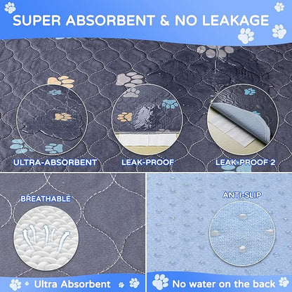 Aitmexcn Washable Pee Pads for Dogs, 48"x65", 2 Pack Extra Large Reusable Dog Mats, Heavy Absorbency, Leak-Resistant Anti-Slip Puppy Potty Pads for Playpens, Whelping Boxes and Incontinence