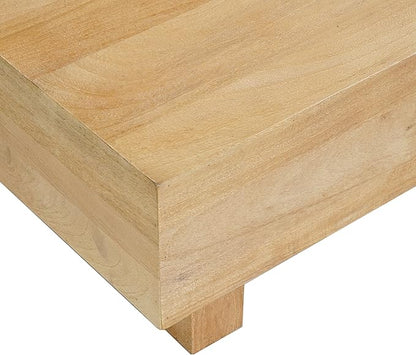 TUP THE URBAN PORT Elias Coffee Table | 42" Rectangular Top | Sandblasted Natural Brown Mango Wood | Wood Sustainably Harvested