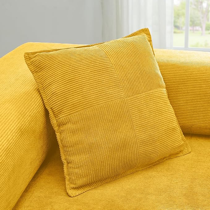 108" Oversized Convertible Sleeper Sofa Bed, Corduroy L Shape Sectional Couch, Folding Sofa Bed with Fixed-Shape Frame, Modern Cloud Floor Mattress Couch, Modular Sofa for Living Room, Yellow