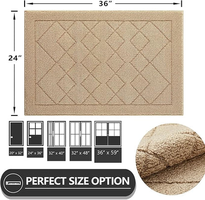 REFETONE Indoor Doormat, Front Back Door Mat 24"x36" Rubber Backing Non Slip Mats, Absorbent Washable Entrance Doormat for Entryway, Resist Dirt Low-Profile Inside Floor Mat for Muddy Shoes, Brown