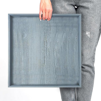 Wooden Ottoman Tray with Felt Pad – Decorative Couch Serving Tray Made with Real Rustic Reclaimed Wood - Perfect for Living Room Ottomans, Sofas, & Coffee Tables -18" x 18"- Slate Blue