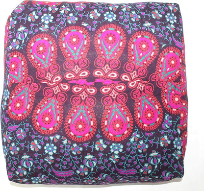 CRAFT KALA Pink Peacock Large Hippie Mandala Meditation Floor Ottoman Pillow Cushion Pouf Cover Square Poufs Bohemian Circle Floor Cushion Case Outdoor Fireplace Living Room Decor Cover 18" Square