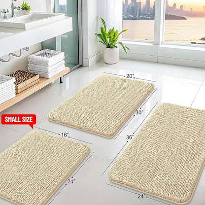 Arotive Bathroom Toilet Rugs U Shaped 24x20, Extra Soft Absorbent Shaggy Chenille Contour Bath Rugs for Toilet, Machine Washable Non-Slip Contoured Bath Mats, Beige