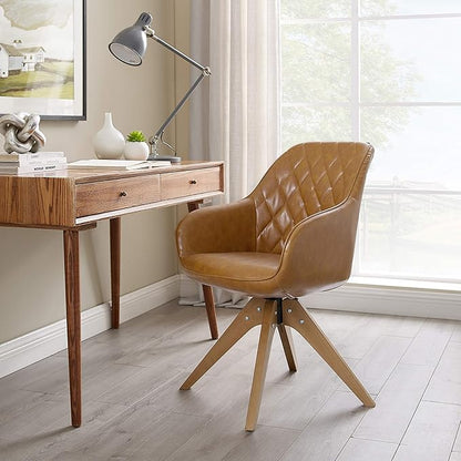 Art Leon Dining Chair - Mid Century Modern Swivel Dining Room Chair, Faux Leather Upholstered Arm Chair with Wood Legs for Living Room, Claybank