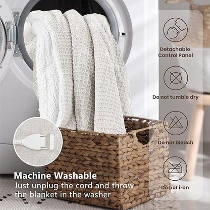 Heated Blanket Electric Throw Waffle, 50x60 Inches Sherpa Fleece Fast Heating