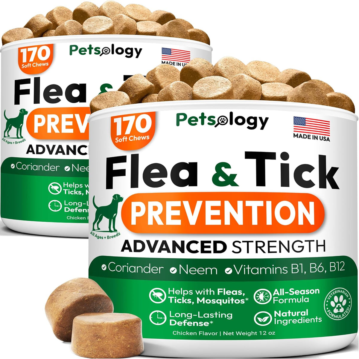 (2 Pack) Flea and Tick Prevention for Dogs Pills - 340 Chews - Natural Dog Flea & Tick Control - Oral Defense Treatment for Dogs Supplement - Vet Formulated - All Breeds & Ages - Made in USA