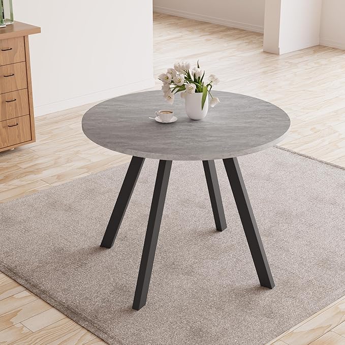 34.6'' Round Dining Table Mid Century Modern Small Round Coffee Table, Saving Space (Small Grey Table)
