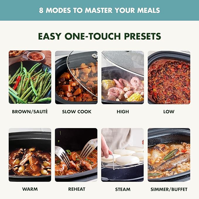 GreenPan Elite 8-in-1 Programmable 6QT Electric Slow Cooker, Dishwasher Safe
