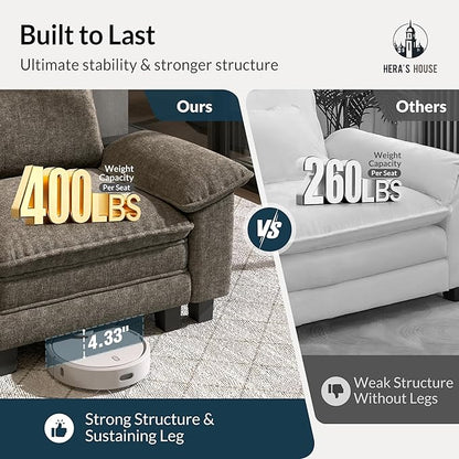 HERA'S HOUSE 88" Modular Sectional Sofa, Loveseat Couches for Living Room, Comfy Cloud Couch 2-Seater Deep Seat Sofa with Throw Pillow, Chenille Ash