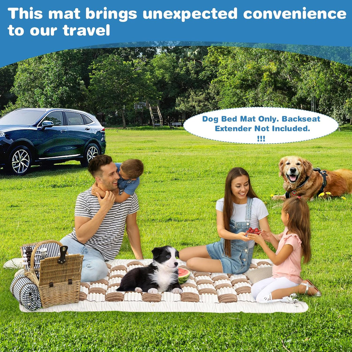 VClife Khaki Plaid Dog Car Bed Mat, Non-Slip Backseat Extender Pet Blanket, Washable Dog Bed Mat for SUVs, Sedans & Small Trucks, Portable Travel Pad for Dogs, Wear Resistant, Pet Friendly, 51"×23.6"