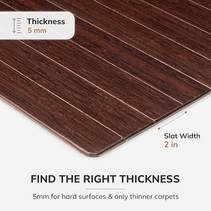 Anji Mountain Office Chairmat Thickest & Sturdy Bamboo Chairmats Highly Premium Quality Anti-Slip Heavy Duty for Multi-Purpose Hardwood Floor Office & Home Floor Protector Office Chair mat-5mm Thick