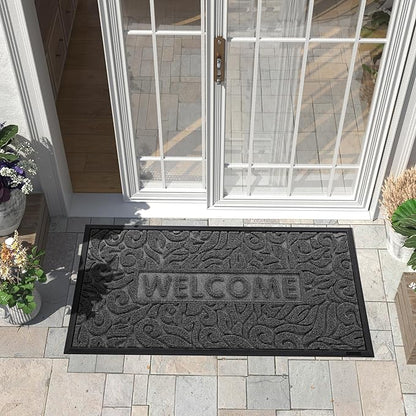 Yimobra Large Welcome Mat 47x24, Waterproof Non-Slip Outdoor Mats for Front Door Outside Entrance, Low-Profile Entryway Mat Indoor for Garage Patio, Grey