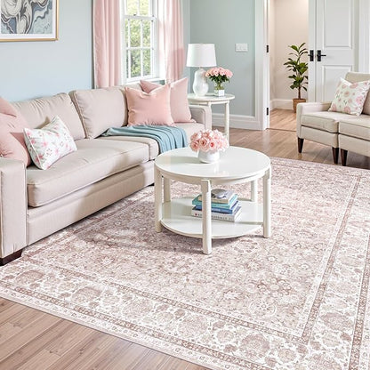 Light Pink 6x9 Rugs for Bedroom Nursery Rug Vintage Aesthetic Cute Boho Floral Washable Area Rug Indoor Carpet for Kids Room Playroom Living Room