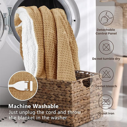 Heated Blanket Electric Blanket Full Waffle, 72x84 Inches Sherpa Fleece Fast