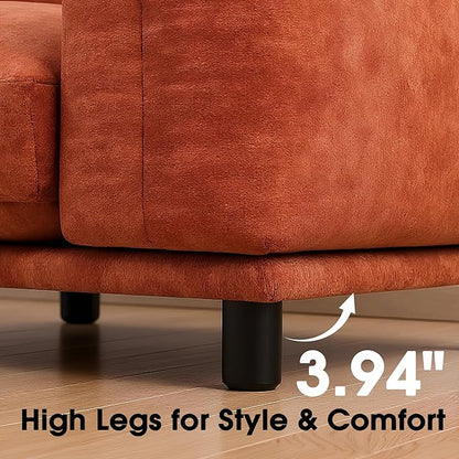 Modern Minimalist Chenille Modular Sectional Sofa, Deep-Seat 3-Seater L-Shaped Couch with Movable Ottoman and Thick Cushions, Upholstered Sofa for Living Room, Bedroom, Office, Apartment Orange L Sofa
