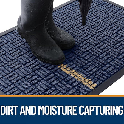 OLANLY Front Door Mat Outside Entrance 71x23, Absorbent, Heavy Duty Sturdy Natural Rubber Doormat Indoor Outdoor, Non-Slip, Stain and Fade Resistant, Low Profile Floor Mat for Entryway, Navy Blue