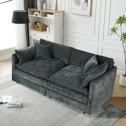 Aoowow Modular Sectional Sofa Modern Convertible Loveseat Couch,77.16 Inch Deep 2-Seater Sofas Comfy Chenille Cloud Sofas and Couches with Pillows for Living Room Apartment（Grey）