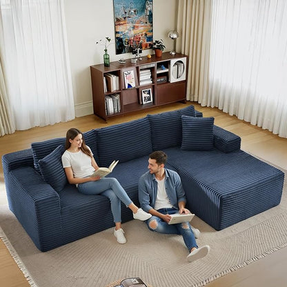 105" Sectional Couches for Living Room Cloud Couch Sofa with L-Shape Upholstered Boneless Couchs Modern Modular Sectional Couch with Chaise (Bule, 105" W+Right Facing Chaise+2Seaters)