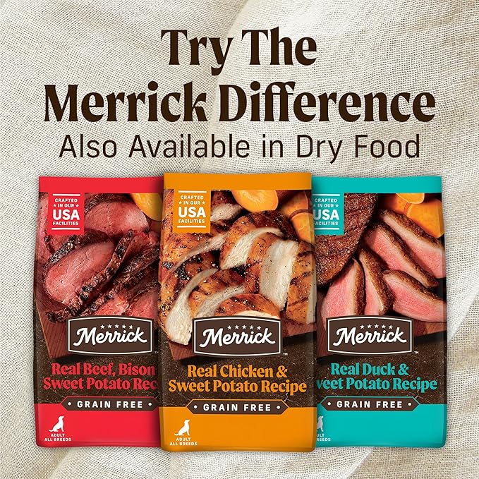 Merrick Grain Free Premium And Natural Canned Dog Food, Soft And Healthy Wet Recipe, Real Beef Lamb And Bison - (Pack of 12) 12.7 oz. Cans