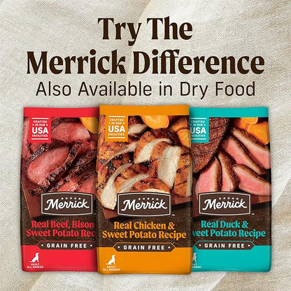 Merrick Grain Free Premium And Natural Canned Dog Food, Soft And Healthy Wet Recipe, Real Beef Lamb And Bison - (Pack of 12) 12.7 oz. Cans