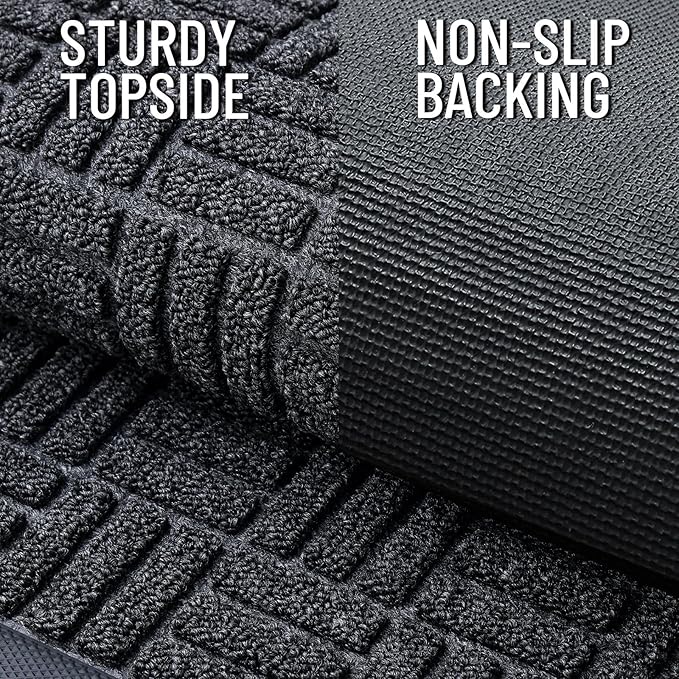 OLANLY Front Door Mat Outside Entrance 71x47, Absorbent, Heavy Duty Sturdy Natural Rubber Doormat Indoor Outdoor, Non-Slip, Stain and Fade Resistant, Low Profile Floor Mat for Entryway, Black Gray