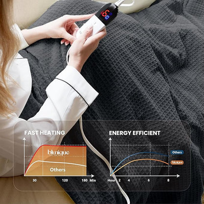 Heated Blanket Electric Blanket Twin Waffle, 62x84 Inches Sherpa Fleece Fast