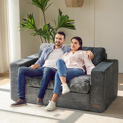 MAXYOYO Convertible Sofa Bed, Pull Out Loveseat Sleeper Sofa, 2 in 1 Folding Couch Bed, Fold Out Floor Couch with Pillows for Living Room Bedroom Lounge, Dark Grey