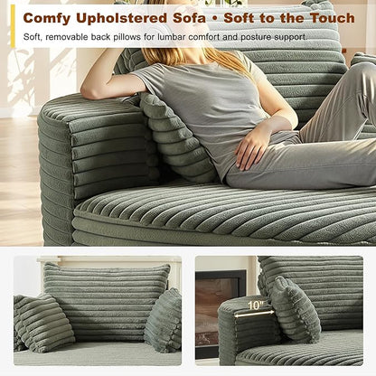 55'' Oversized Round Boneless Chaise Lounge Chair Indoor, Upholstered Corduroy Deep Seat Cloud Large Circle Sofa Couches Bed Corduroy Modern Floor No Assembly Sleeper Bed for Living Room, Bedroom