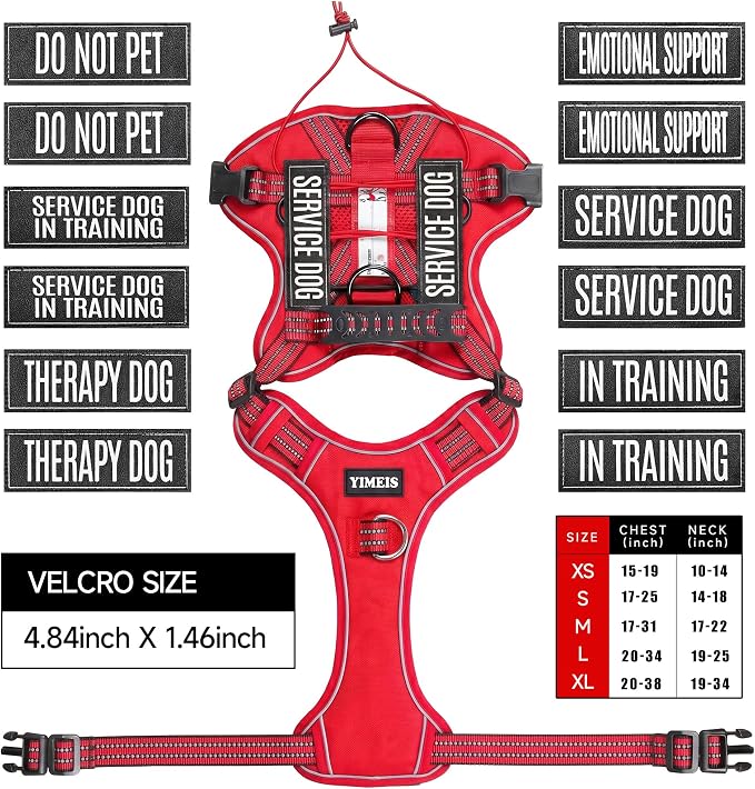 Service Dog Tactical Vest Harness and Leash Set Large Sized Dog Emotional Support- Tactical Dog Harness Training Collar with Name (Red, S)