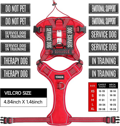 Service Dog Tactical Vest Harness and Leash Set Large Sized Dog Emotional Support- Tactical Dog Harness Training Collar with Name (Red, S)