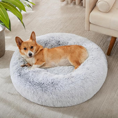 Western Home Calming Donut Medium Dog Bed Washable Pet Bed,30" Light Grey | Fluffy Faux Fur Round Cuddler,Anti-Anxiety,Anti-Slip Bottom,Plush Pet Dog Beds for Medium Sized Dogs,Up to 45 LBS
