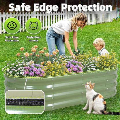 G GOOD GAIN Galvanized Metal Raised Garden Bed Kit - 4x2x1FT Outdoor Planter Box with Safety Edging and Gloves for Vegetables, Fruits, Flowers(Oliver Green, 2PC)