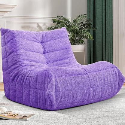 Bean Bag Chair Big Sofa Beanbag Chair for Adults Fireside Chair Bean Bag Lounger with Memory Foam Filled for Home,Apartment or Gaming Venue(Purple Teddy)