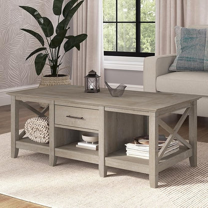 Bush Furniture Coffee Table with Storage with Aged Bronze Hardware | Key West Collection Center Counter for Living Room | 47Wx24Dx18H